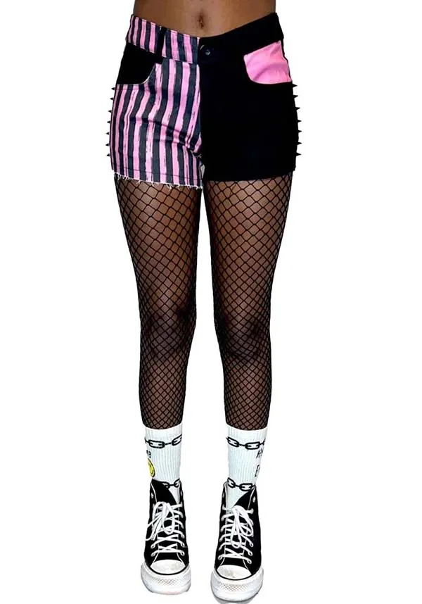 Pink Striped Witch Bitch Studded | DENIM SHORTS**