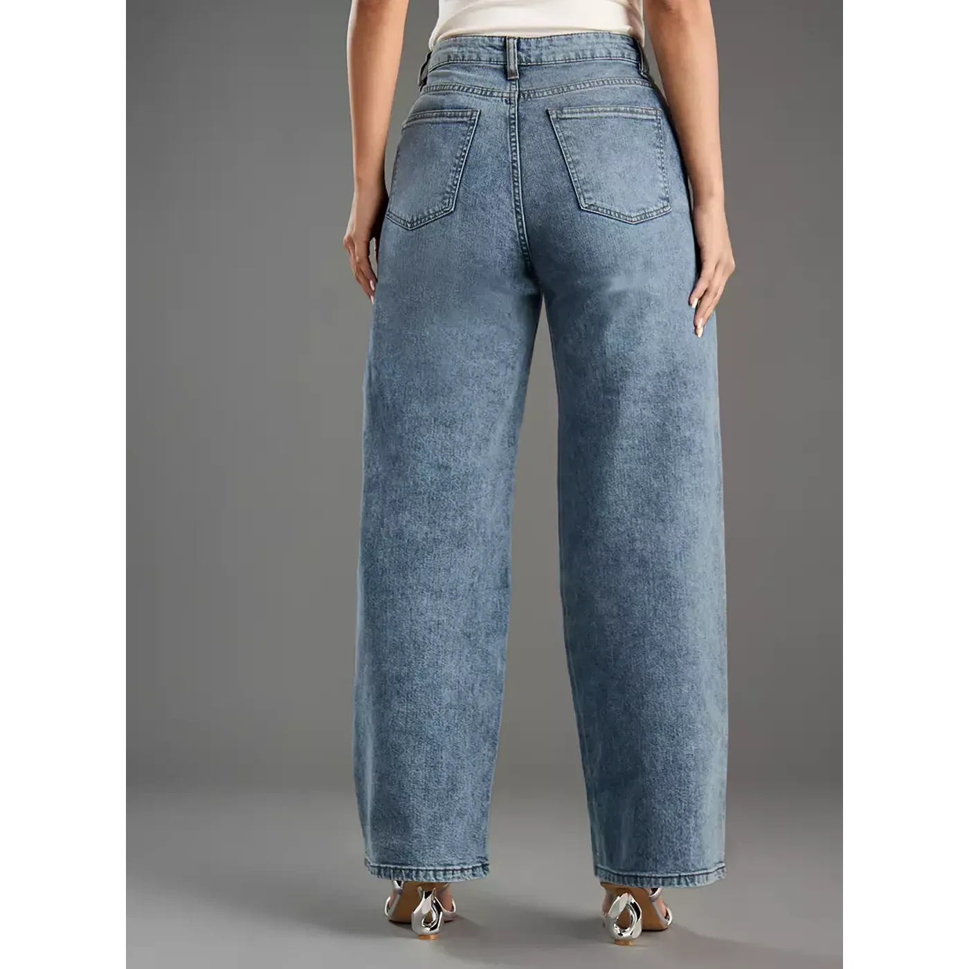 Plain Wide Leg High Jeans