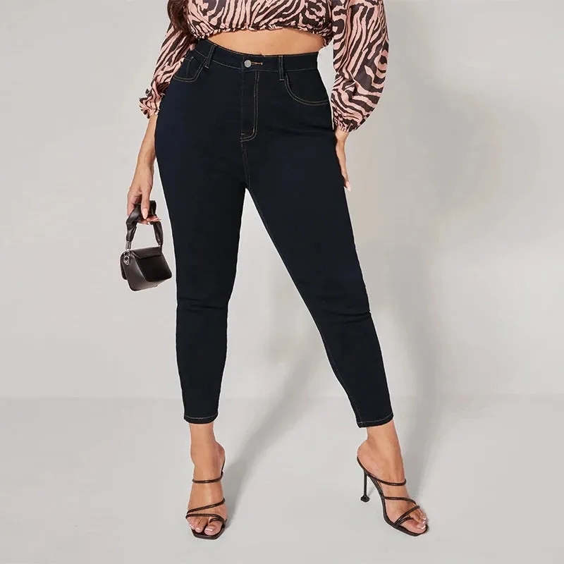 Plus Size High Stretch Mom Jeans | Elastic Denim, Classic Style