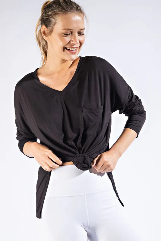 Rae Mode Basic Long Sleeve Top with Pocket (Coal Black, Olive, Smokey Gray,Latte)