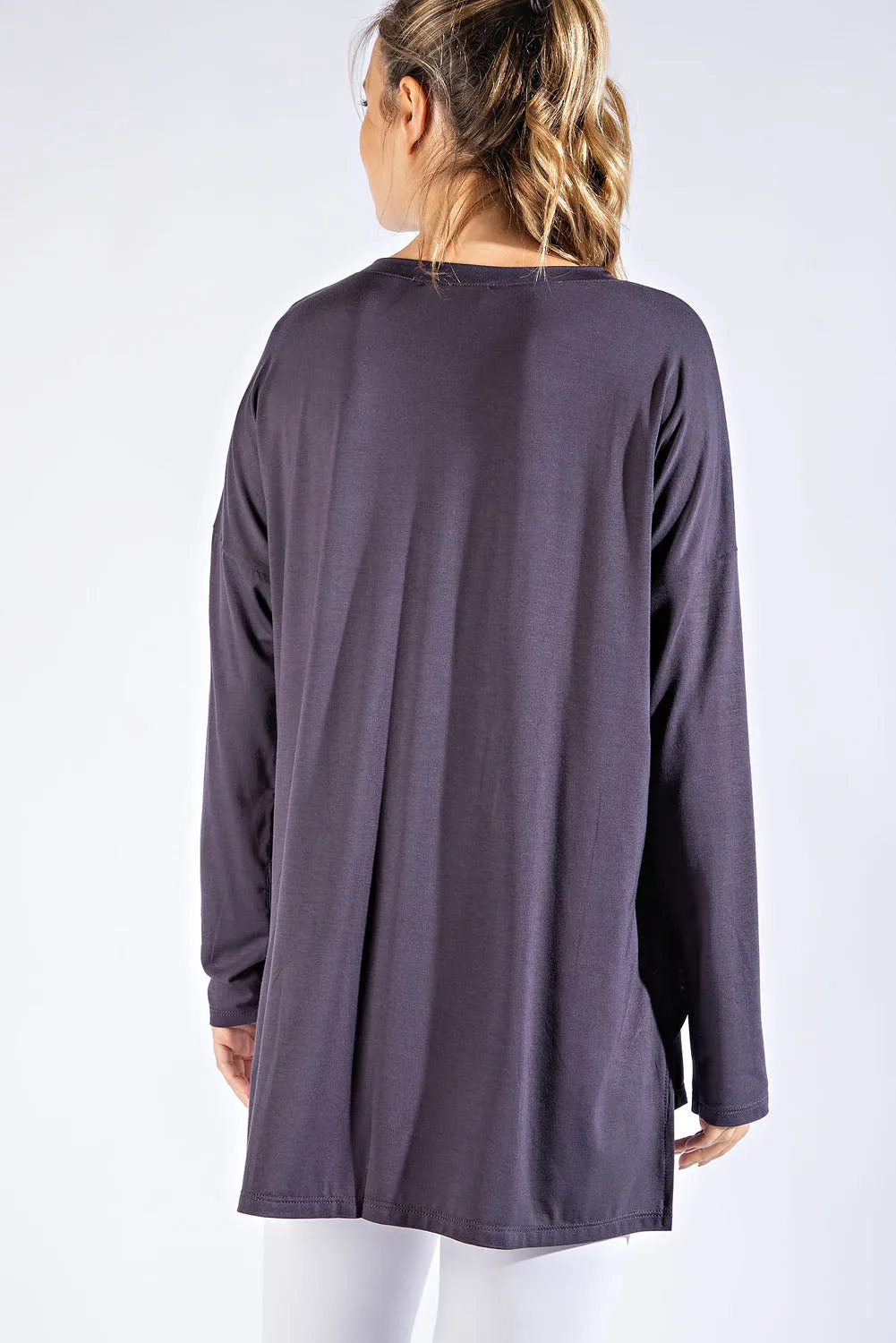 Rae Mode Basic Long Sleeve Top with Pocket (Coal Black, Olive, Smokey Gray,Latte)