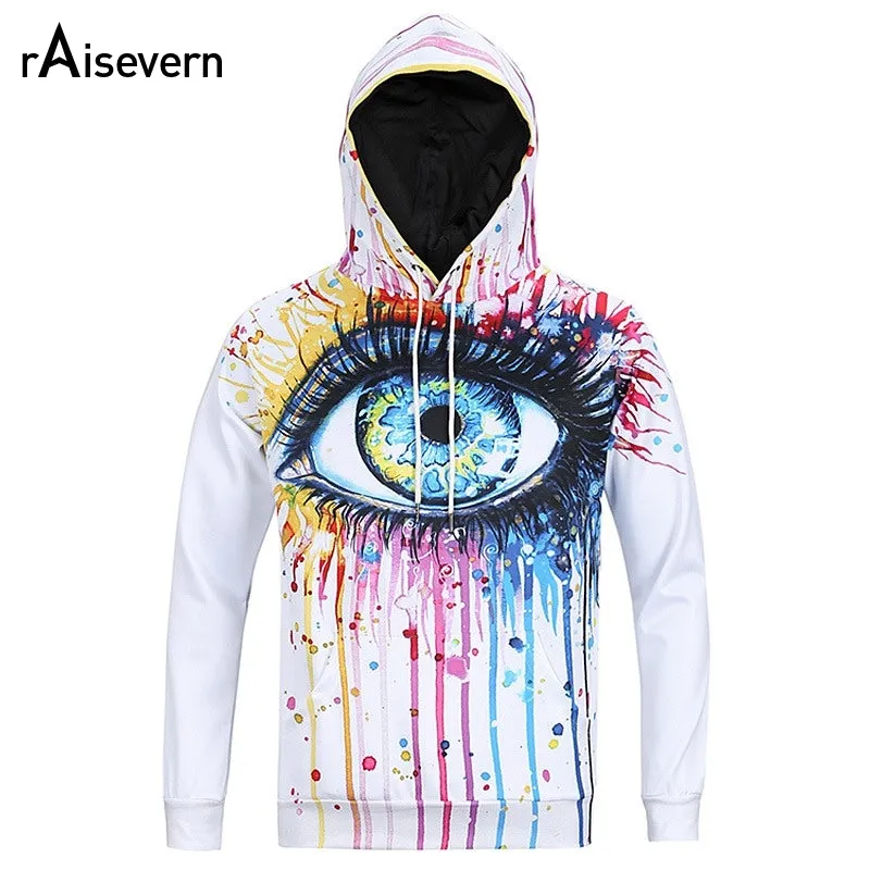 Raisevern New Men Women Unisex 3D Hoodies Oil Painted Big Eye Funny Print Hooded Sweatshirt Hip Hop Hoody Tops Plus Size M-3XL