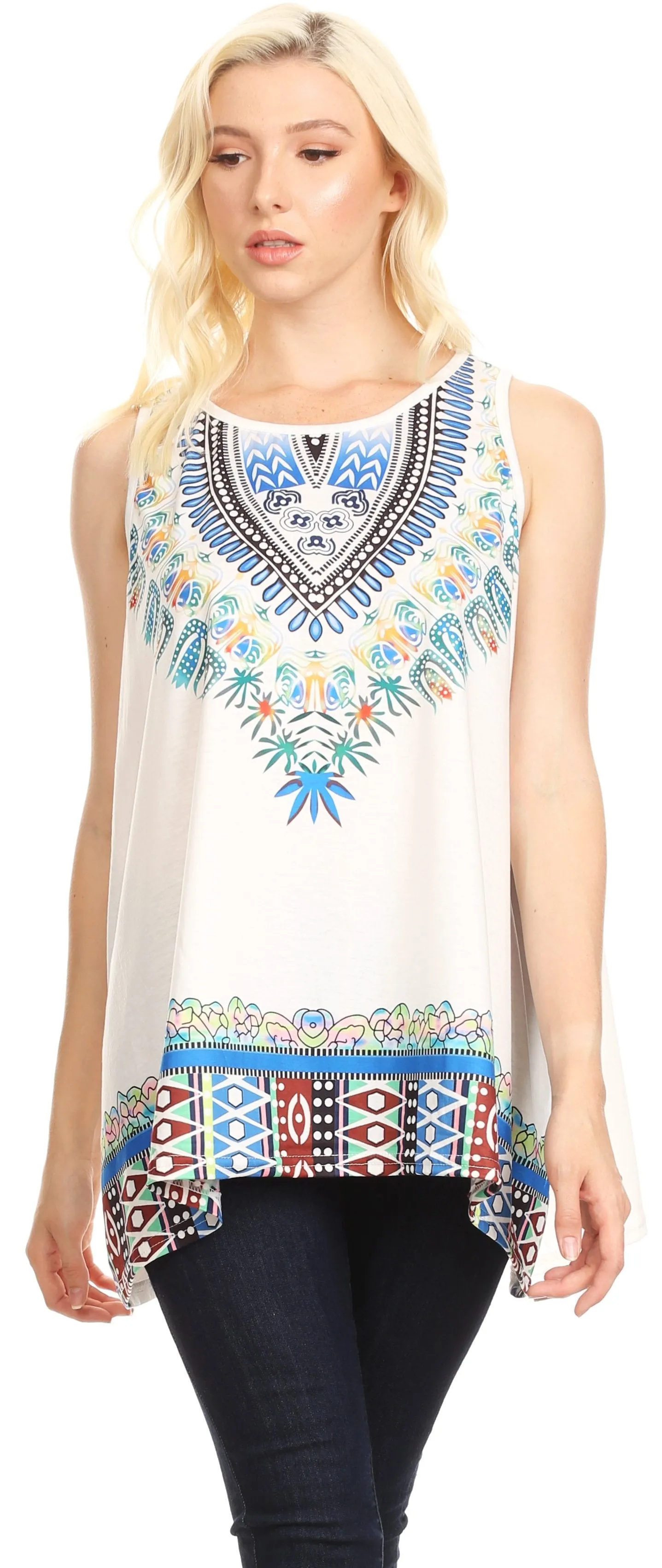 Sakkas Juliana Womens Summer Sleeveless Tank Top Printed Dashiki Jersey Knit