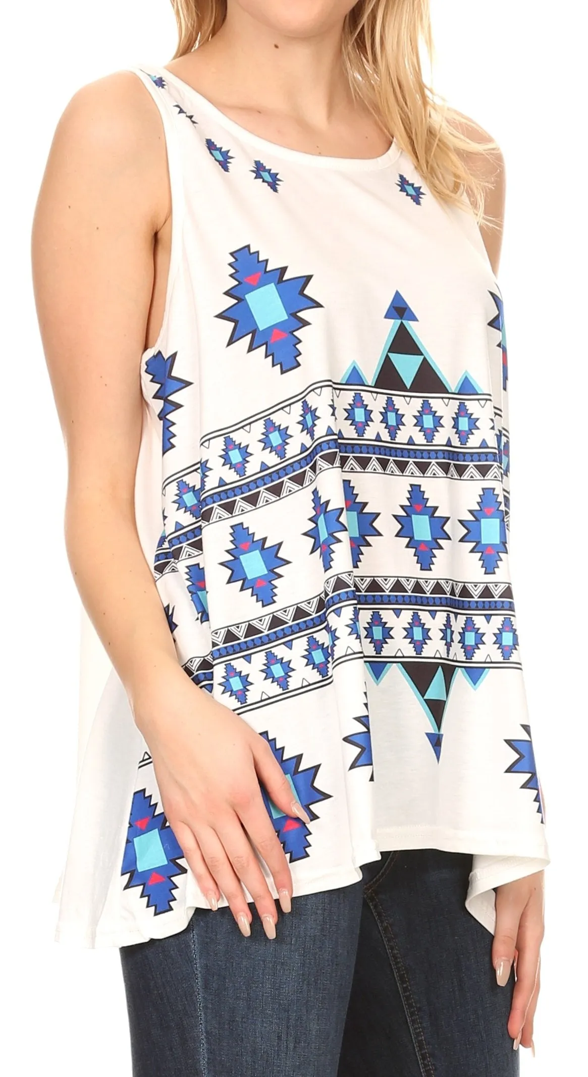 Sakkas Juliana Womens Summer Sleeveless Tank Top Printed Dashiki Jersey Knit