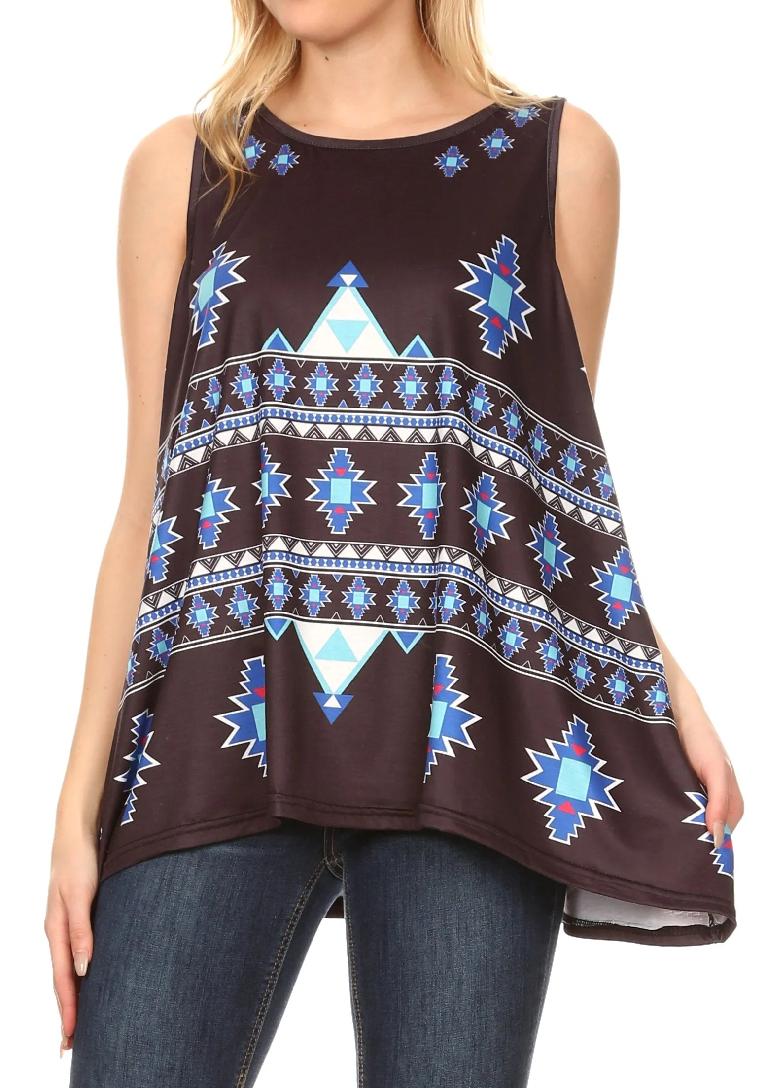 Sakkas Juliana Womens Summer Sleeveless Tank Top Printed Dashiki Jersey Knit