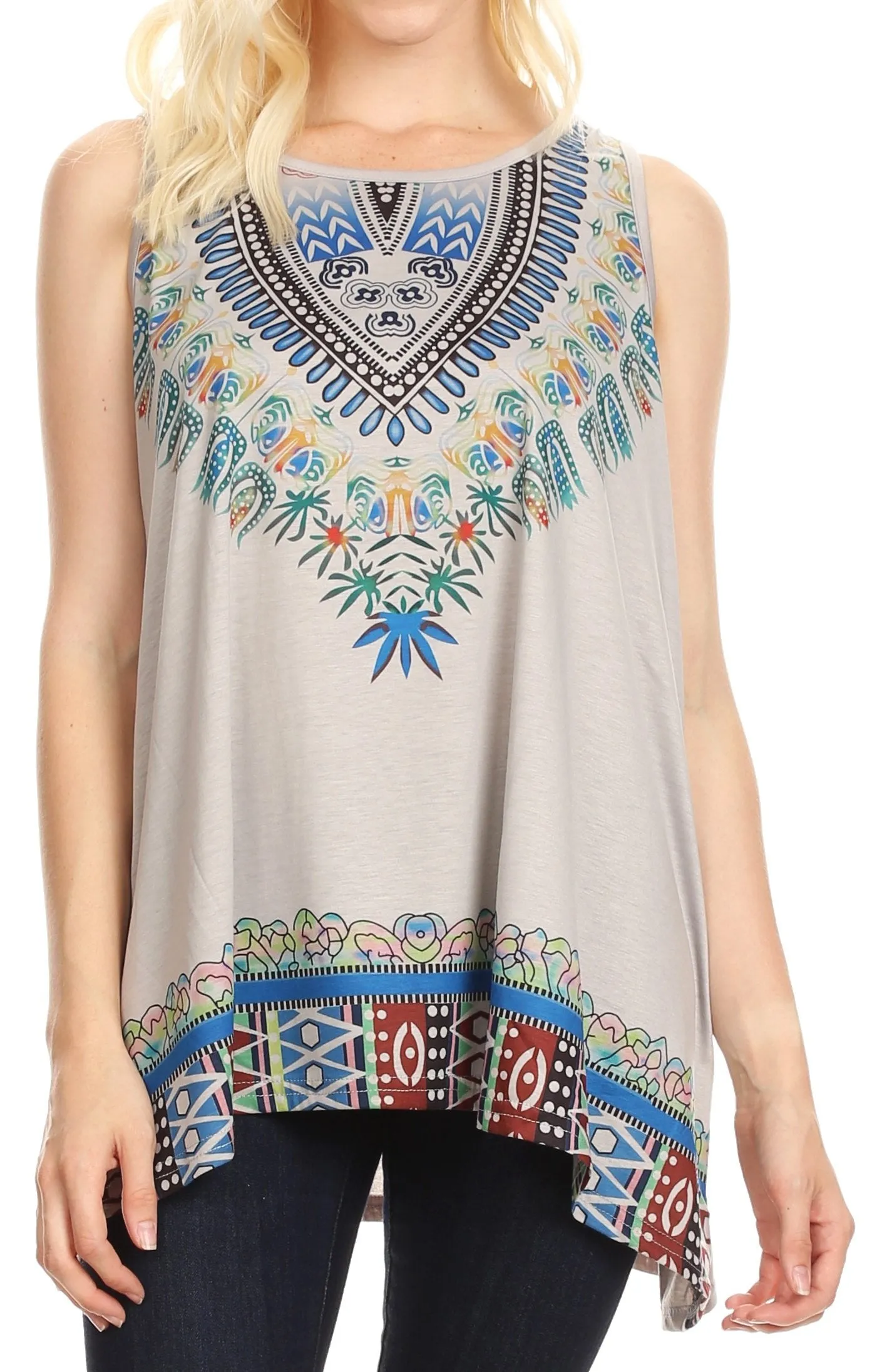 Sakkas Juliana Womens Summer Sleeveless Tank Top Printed Dashiki Jersey Knit