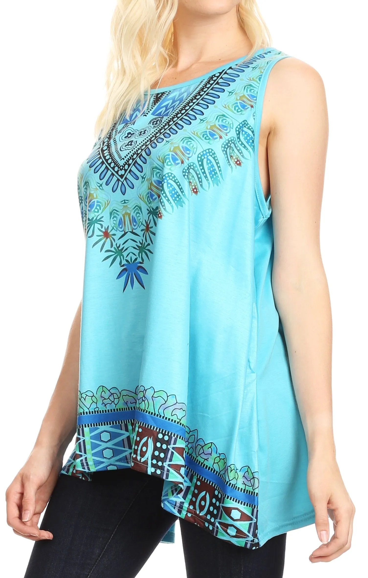 Sakkas Juliana Womens Summer Sleeveless Tank Top Printed Dashiki Jersey Knit