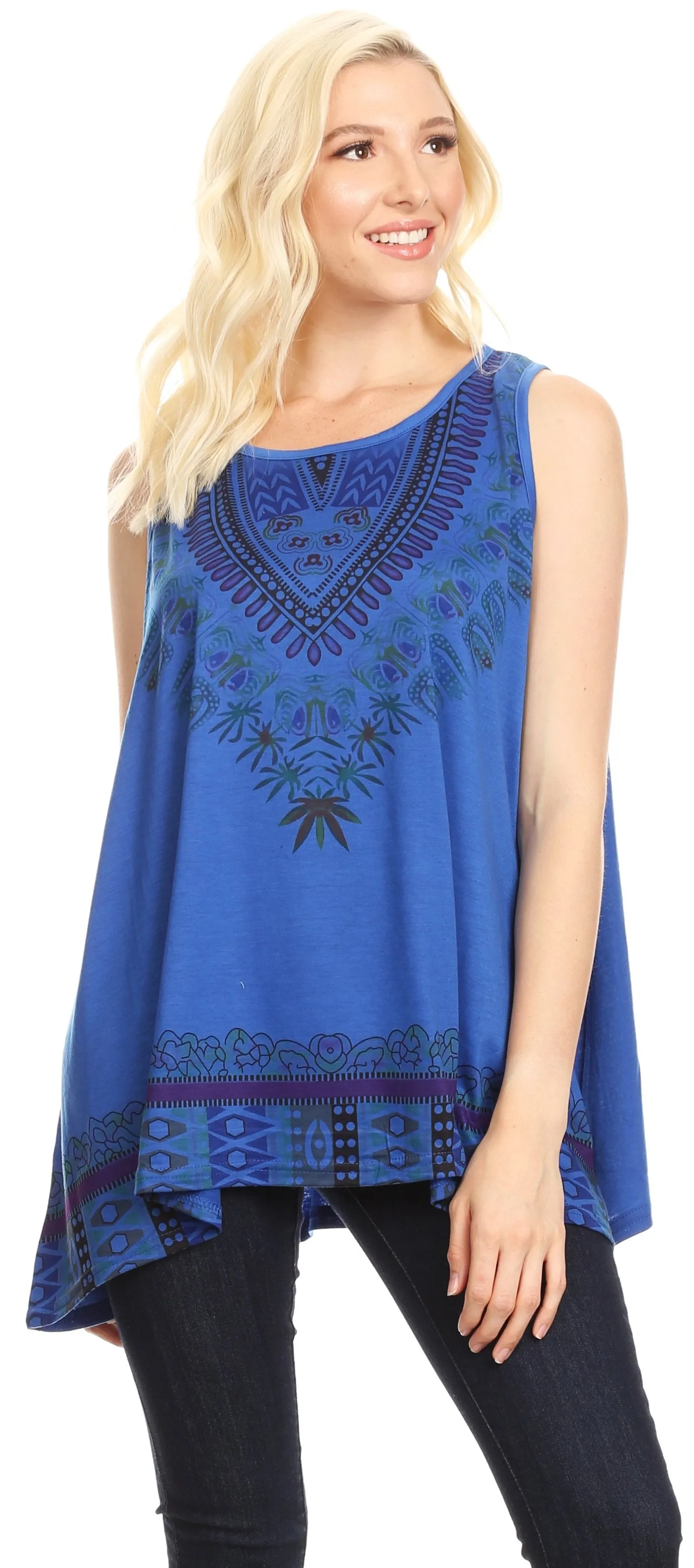 Sakkas Juliana Womens Summer Sleeveless Tank Top Printed Dashiki Jersey Knit