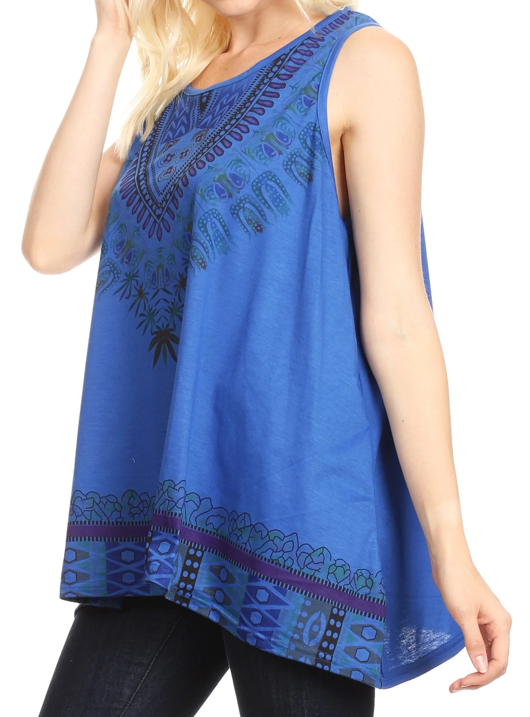 Sakkas Juliana Womens Summer Sleeveless Tank Top Printed Dashiki Jersey Knit