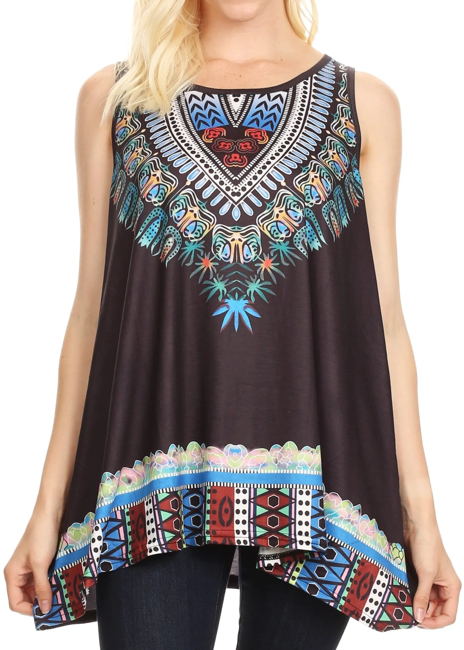 Sakkas Juliana Womens Summer Sleeveless Tank Top Printed Dashiki Jersey Knit