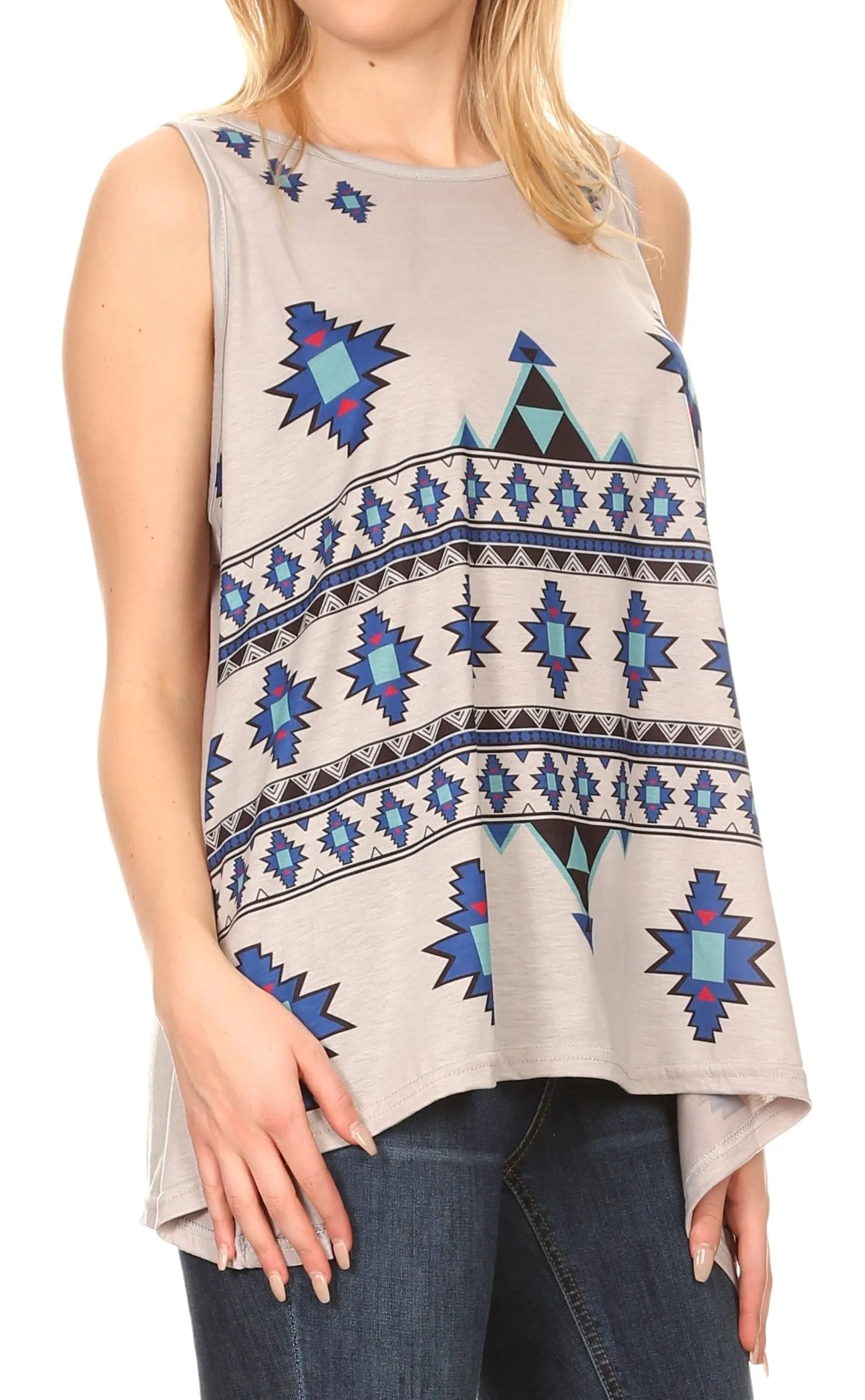 Sakkas Juliana Womens Summer Sleeveless Tank Top Printed Dashiki Jersey Knit