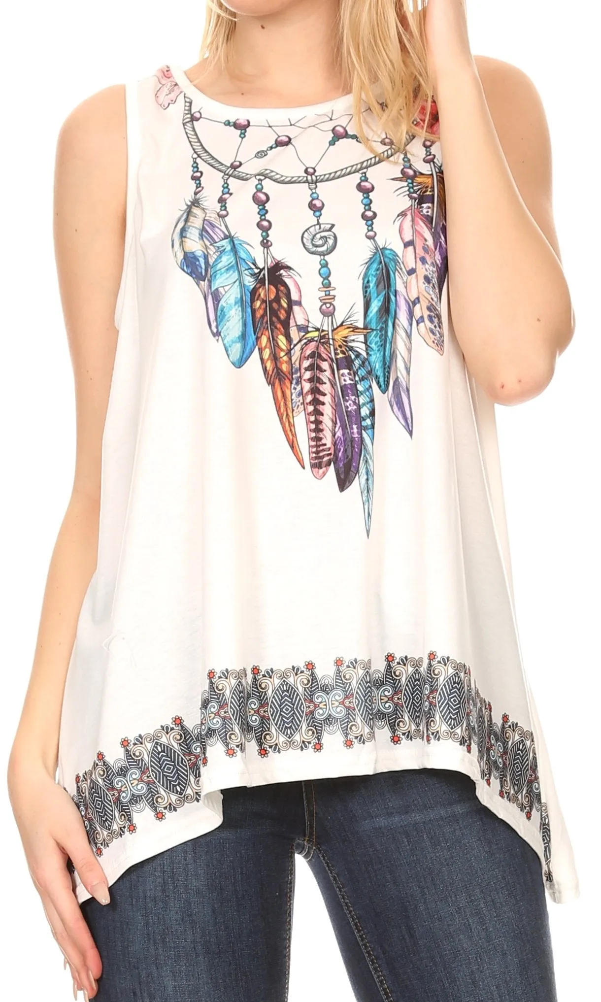 Sakkas Juliana Womens Summer Sleeveless Tank Top Printed Dashiki Jersey Knit