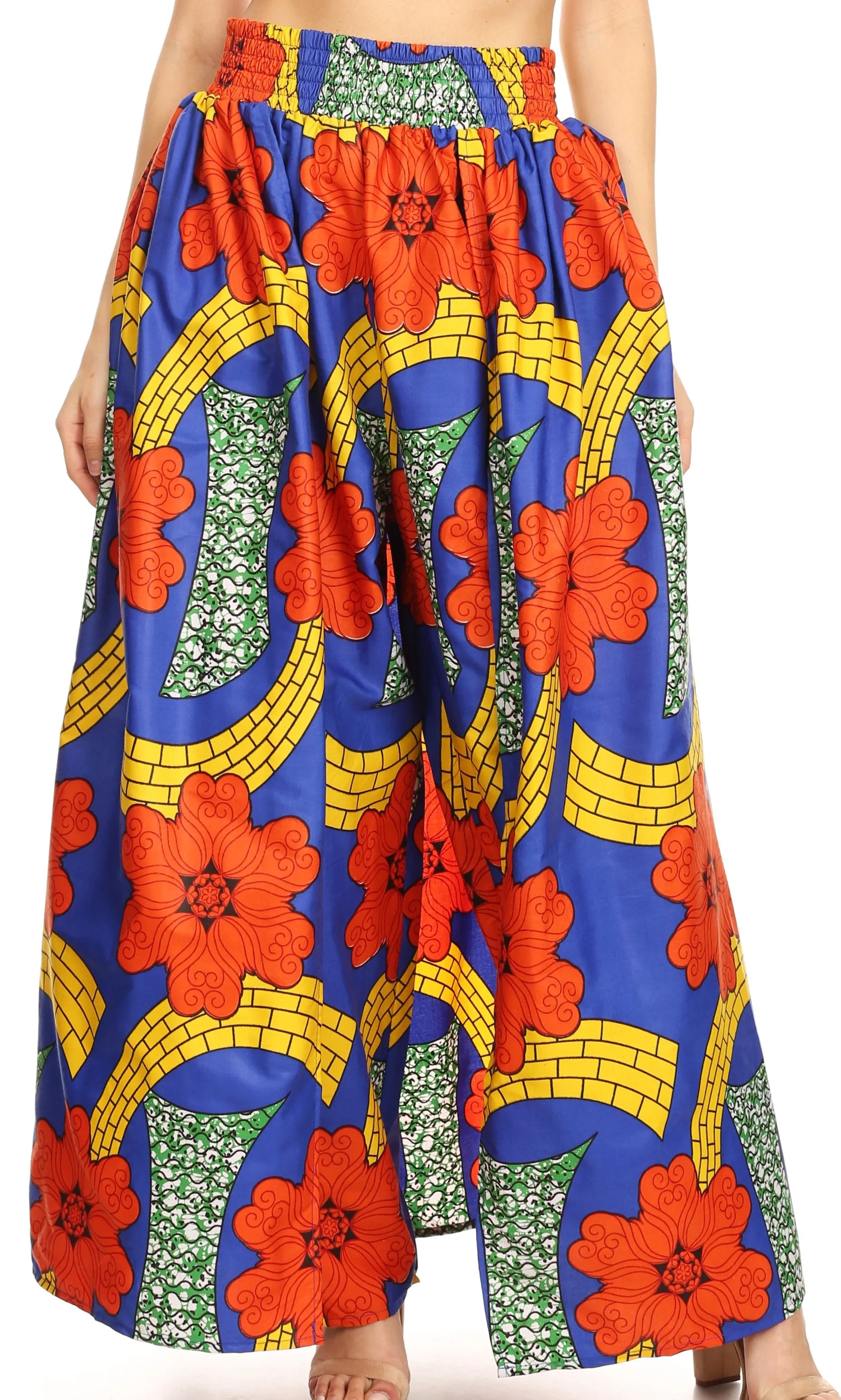 Sakkas Lanna Women's African Ankara Print Ankle Pants w/Pockets & Overlay Pull-up