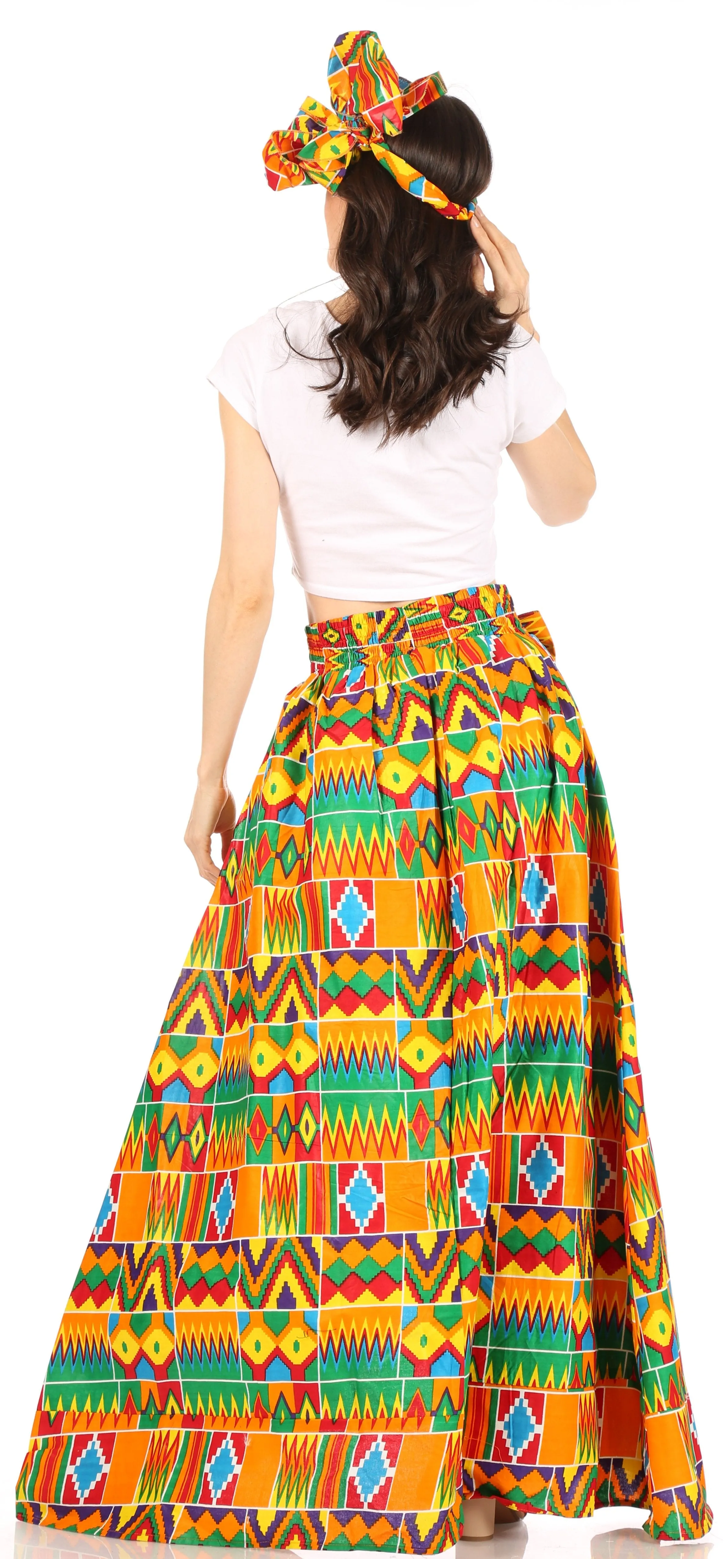 Sakkas Lanna Women's African Ankara Print Ankle Pants w/Pockets & Overlay Pull-up