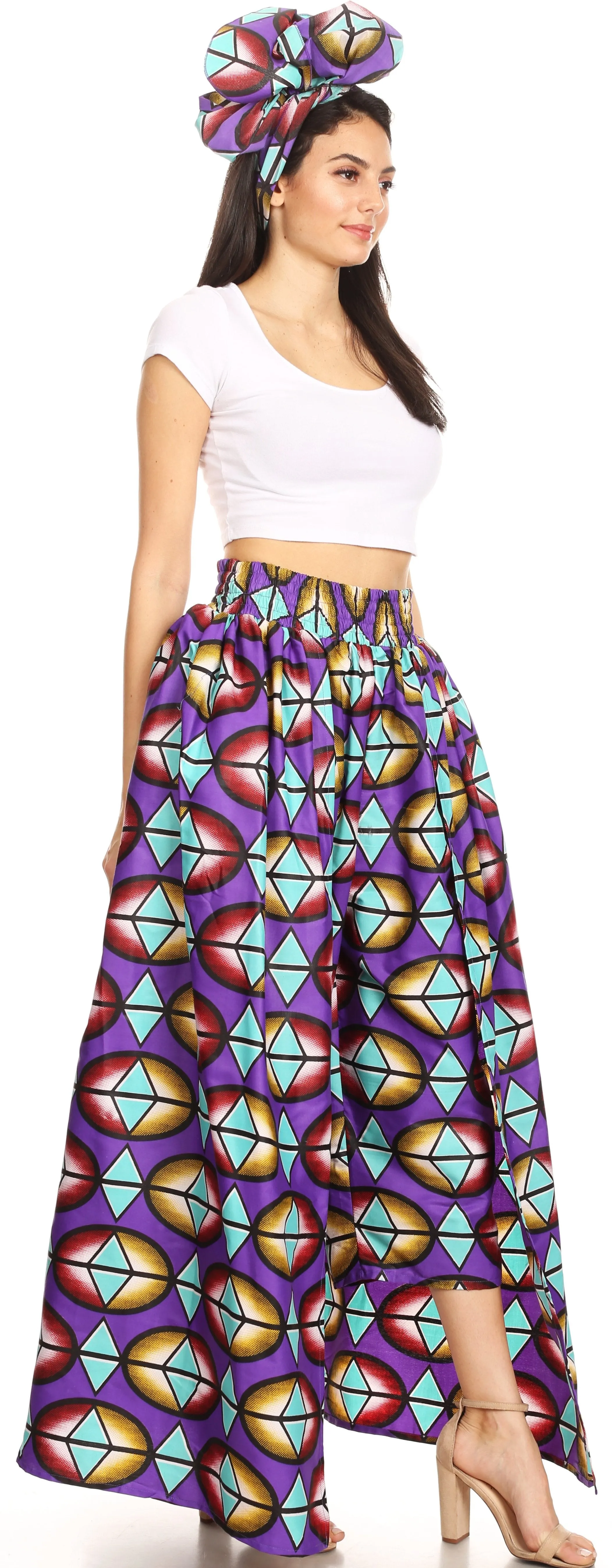 Sakkas Tasha Women's African Ankara Wax Capri Harem Pants w/Pockets & Overlay