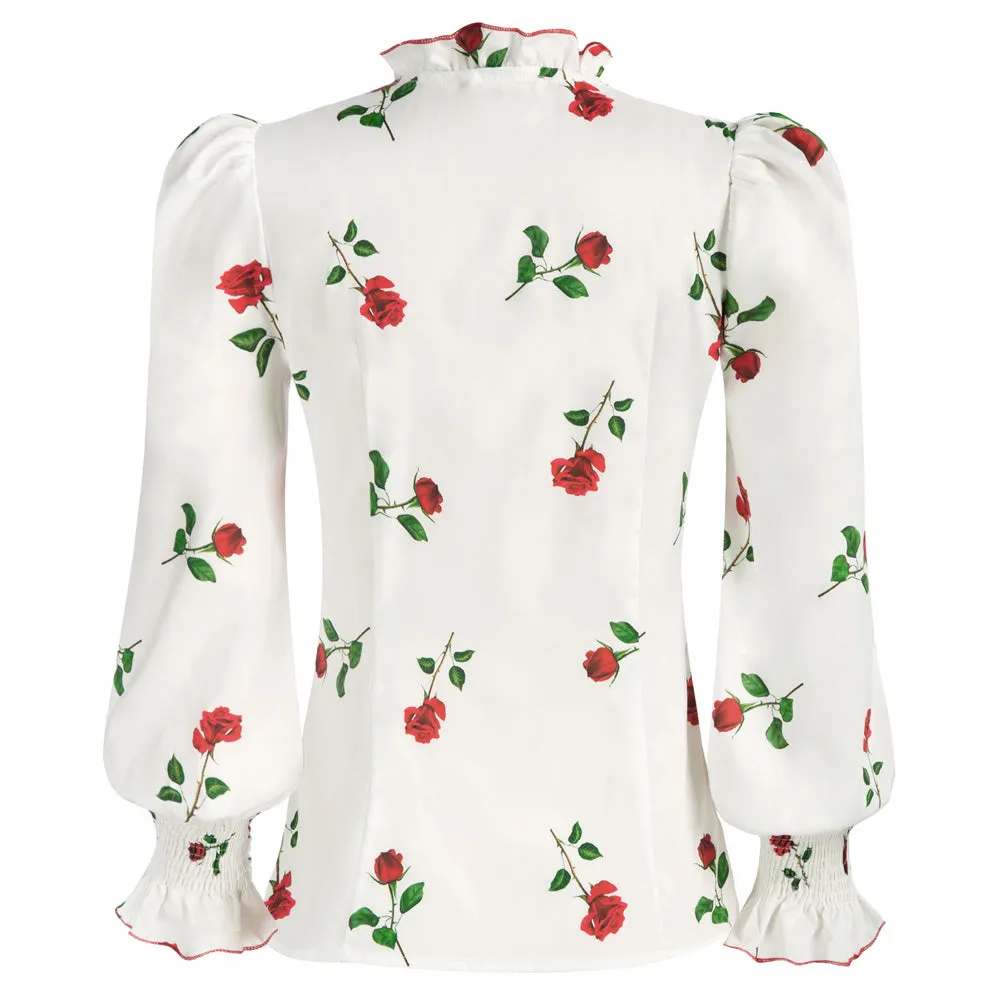 Slim Fit Shirt Long Sleeve Ruffles Decorated Button-up Blouse Tops