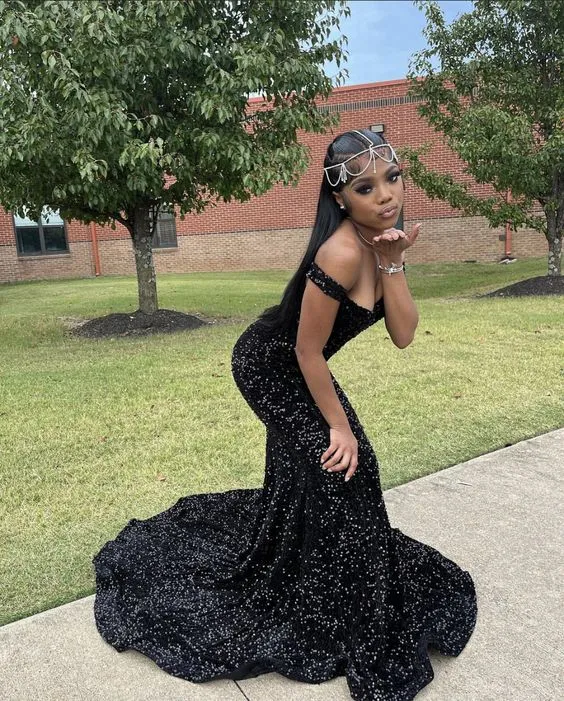 Sparkly Sequins Mermaid Prom Dress,Black Formal Gown