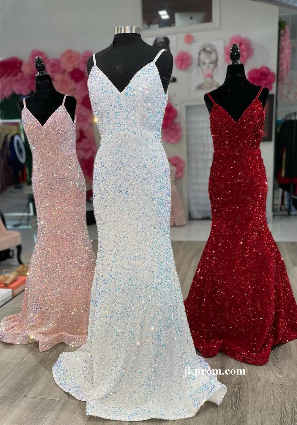 Sparkly White Mermaid Prom Dress,Sequin Gala Dresses Elegant