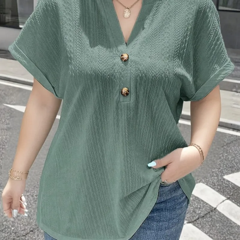 Spring  Summer Plus Size VNeck Blouse for Women