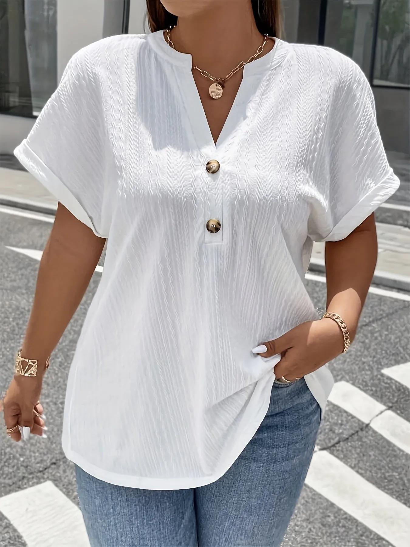 Spring  Summer Plus Size VNeck Blouse for Women