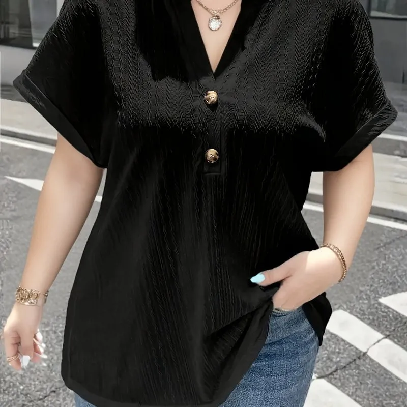 Spring  Summer Plus Size VNeck Blouse for Women