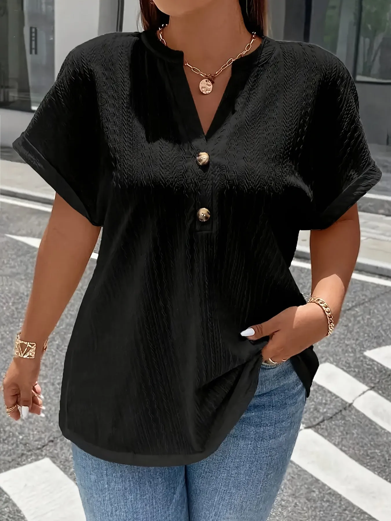 Spring  Summer Plus Size VNeck Blouse for Women