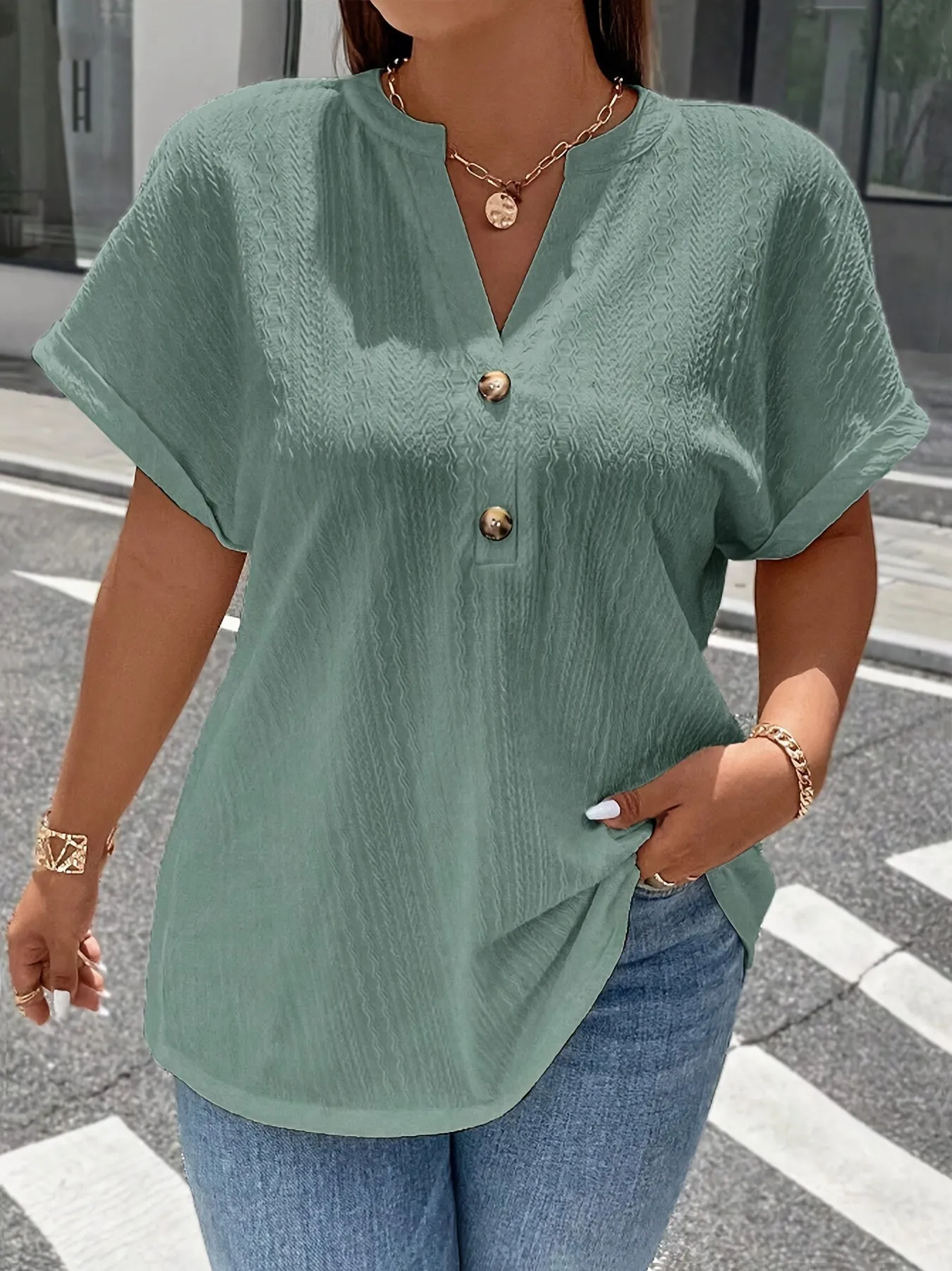 Spring  Summer Plus Size VNeck Blouse for Women