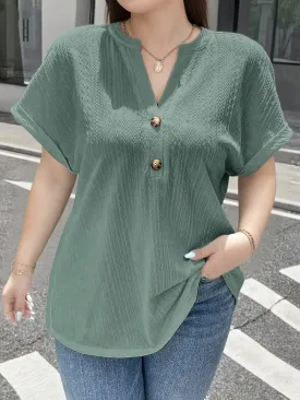 Spring  Summer Plus Size VNeck Blouse for Women