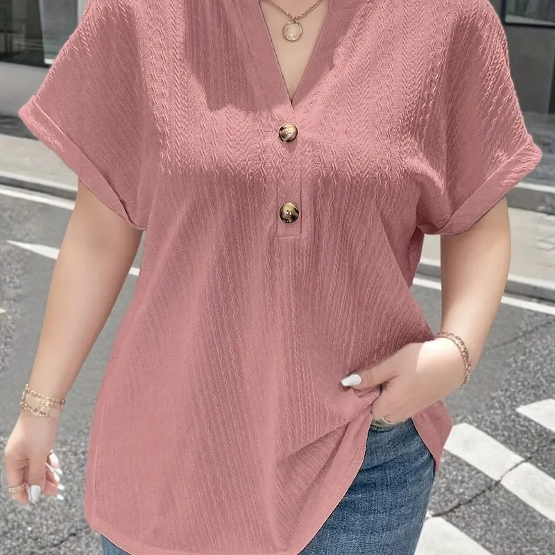 Spring  Summer Plus Size VNeck Blouse for Women