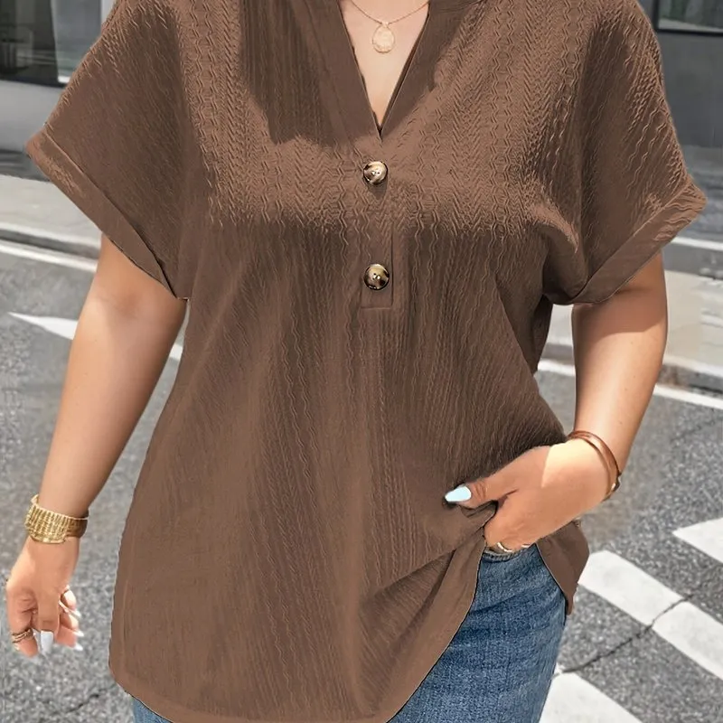 Spring  Summer Plus Size VNeck Blouse for Women