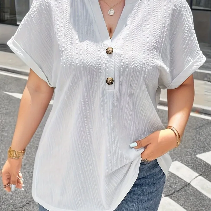 Spring  Summer Plus Size VNeck Blouse for Women