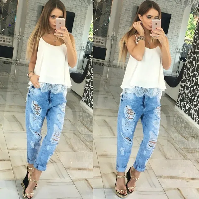 Summer Women Blouses Fashion Lace Patchwork Loose Tops Sexy Off Shoulder Low Cut Sleeveless Slip Women'S Shirt