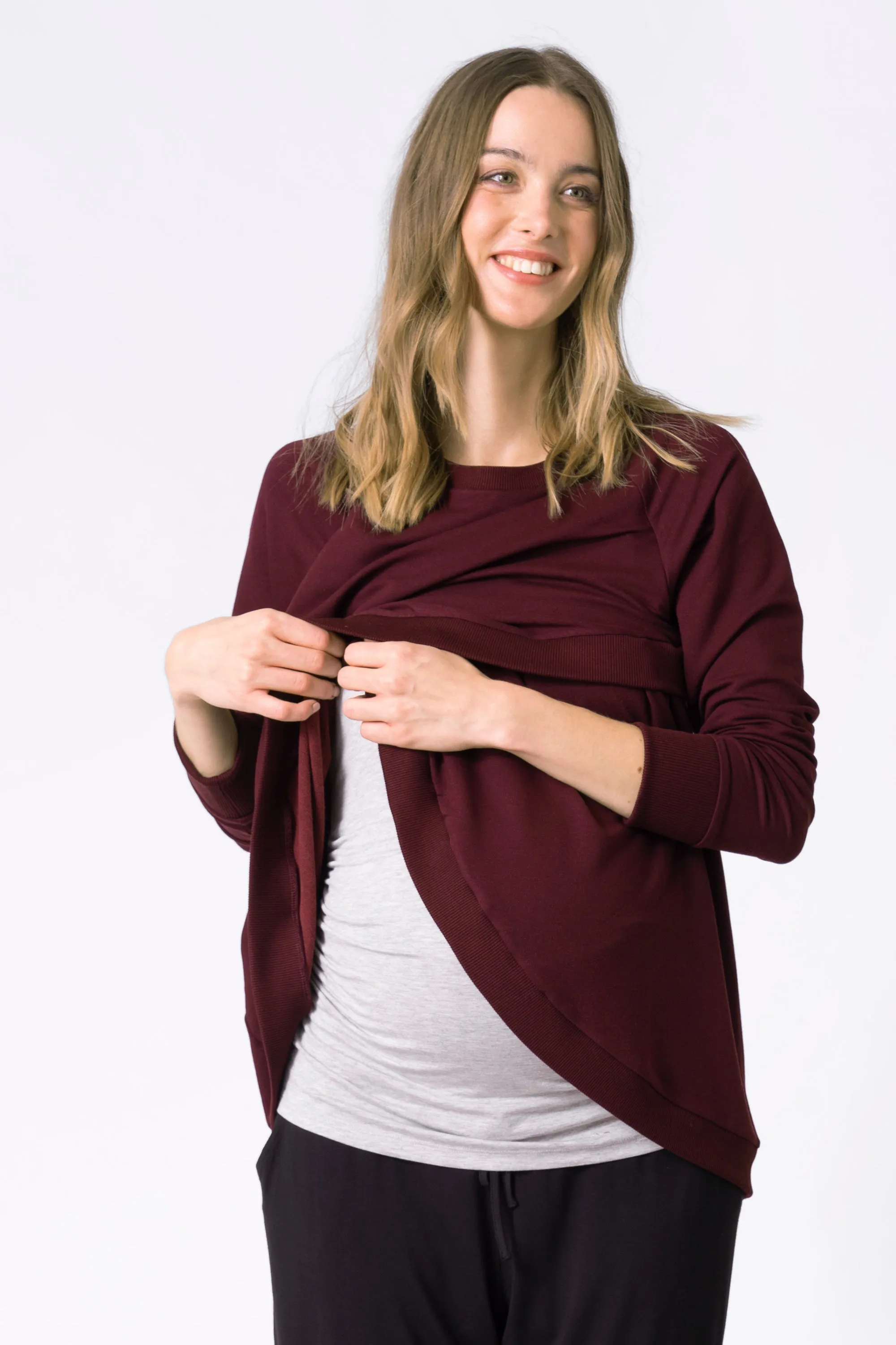 Sybil Burgundy Crossover Maternity & Nursing Top