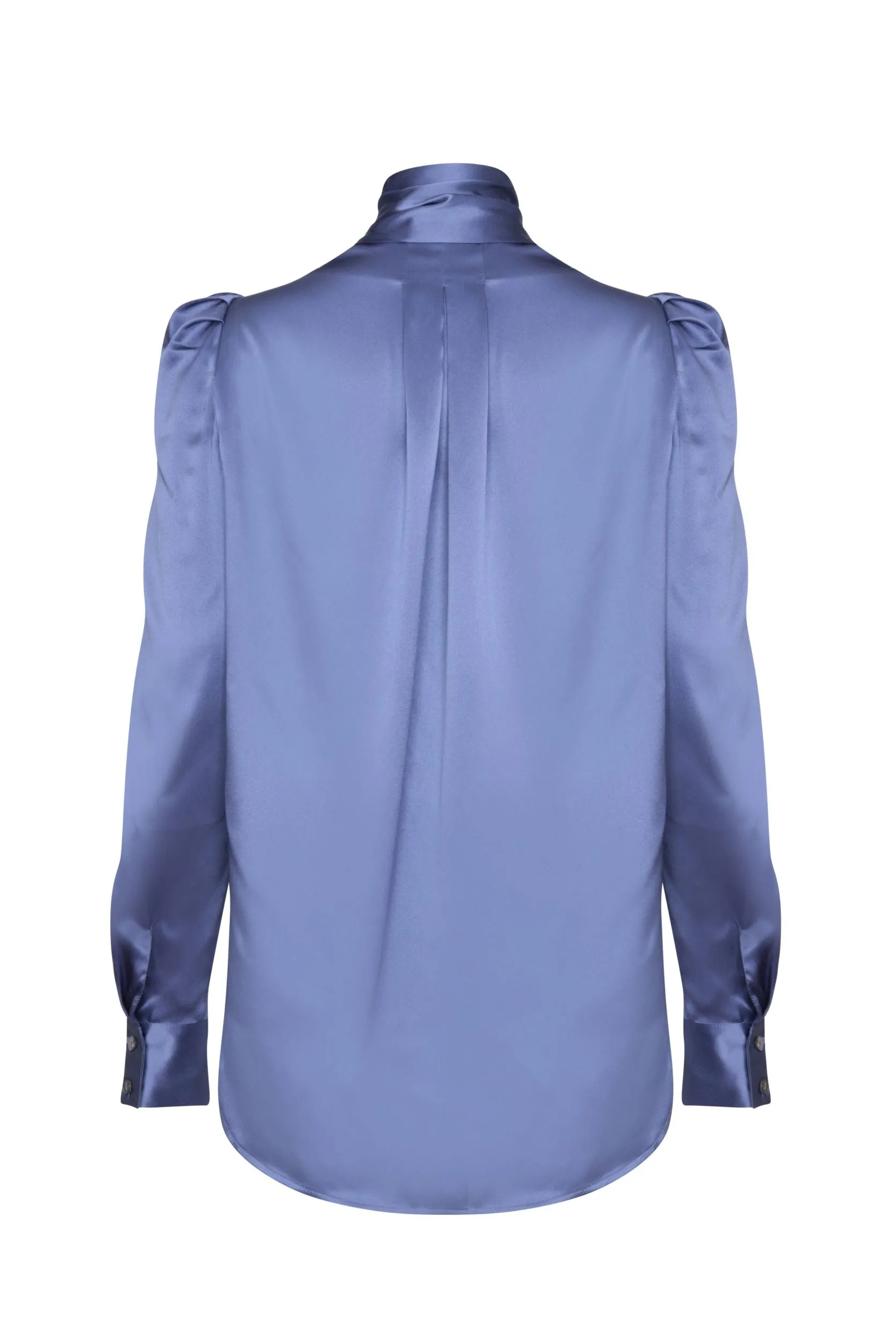 Tie-Neck Blouse in Smokey Mauve Silk Satin - Denisa