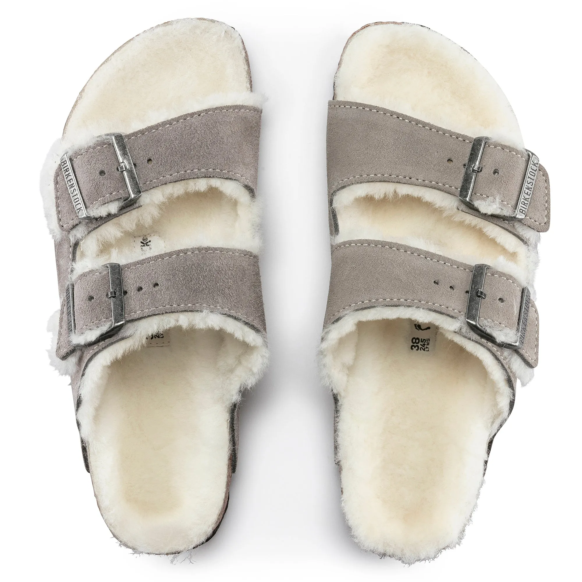 Unisex Birkenstock Arizona Shearling Suede Leather Color: Stone Coin