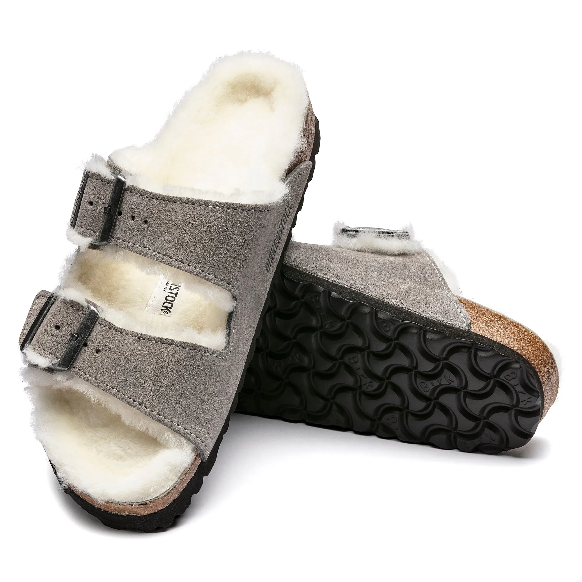 Unisex Birkenstock Arizona Shearling Suede Leather Color: Stone Coin