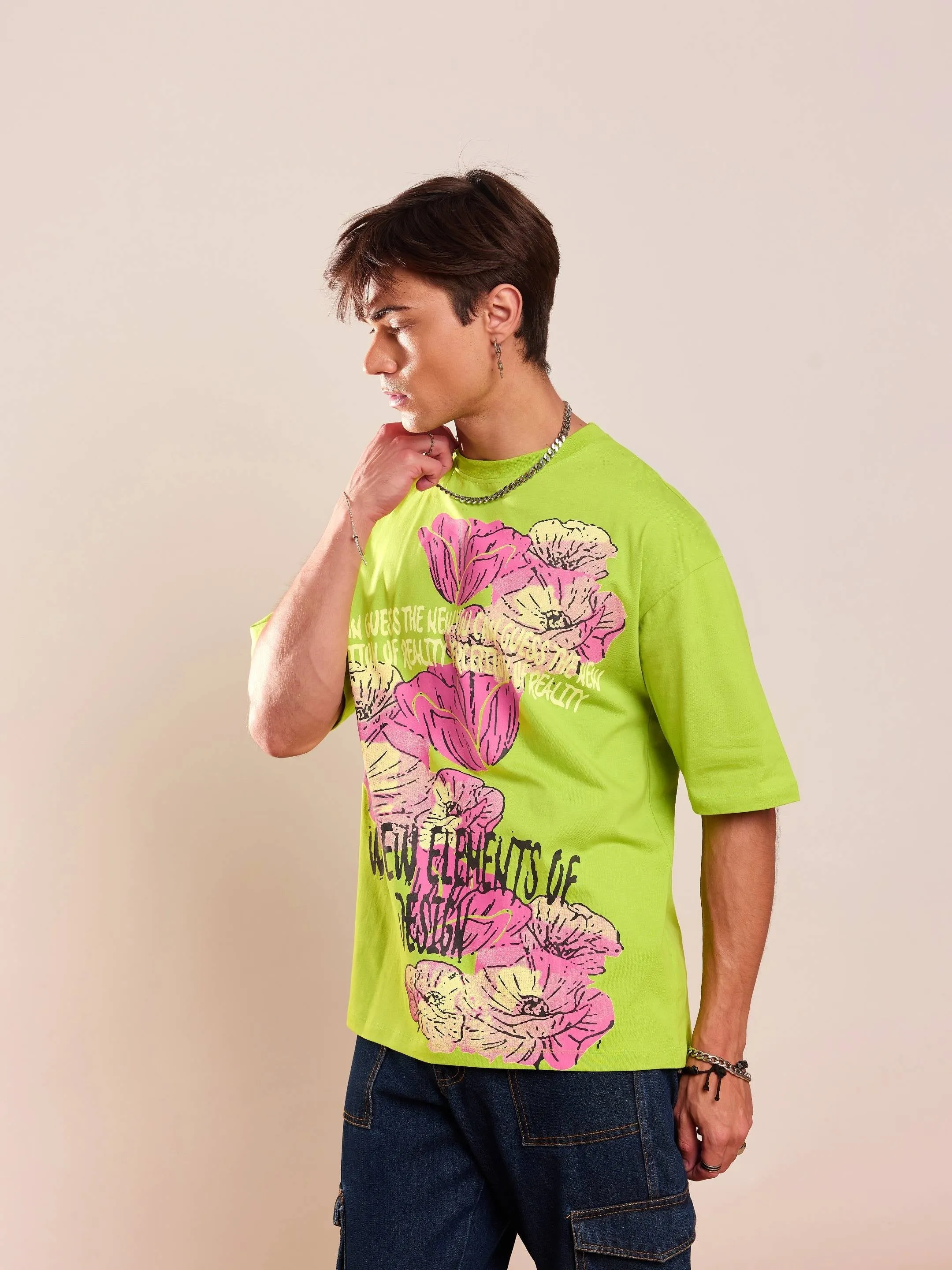 Unisex Green Floral Oversized T-Shirt