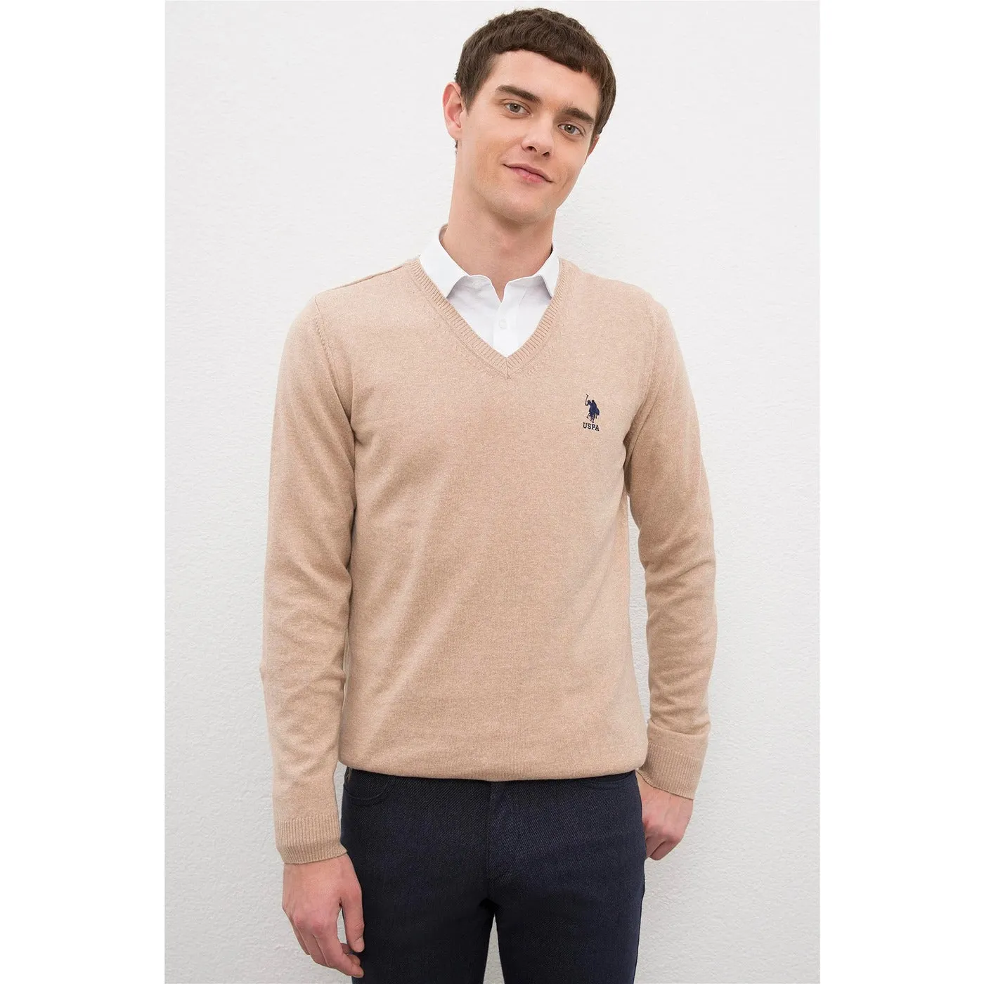 USP Beige V-Neck Sweater