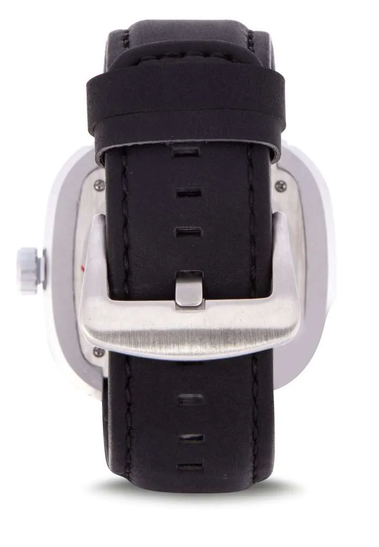 Valentino Mens Black Leather Strap Watch - Silver Case, Silver Index, Model 20122151-BLK