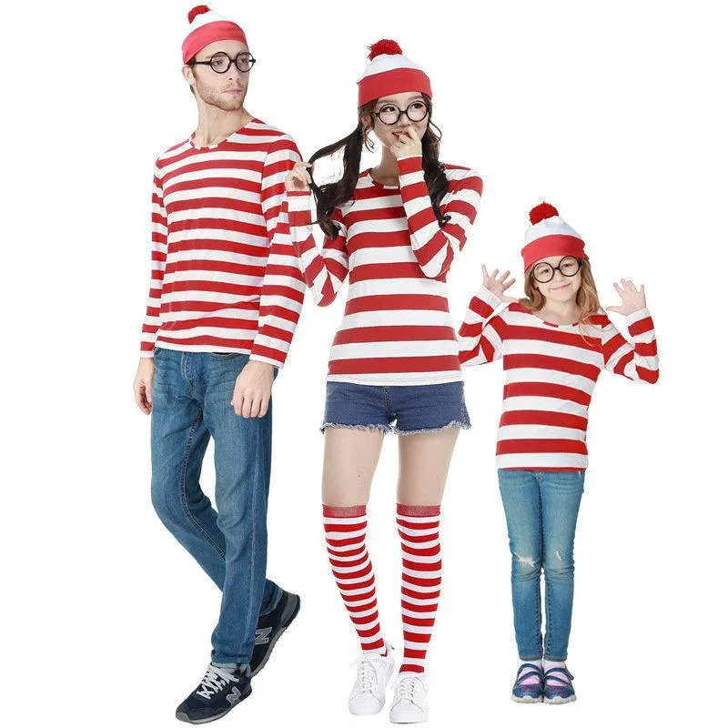 Where's Wally Wally Anime Cosplay Family Matching Costume