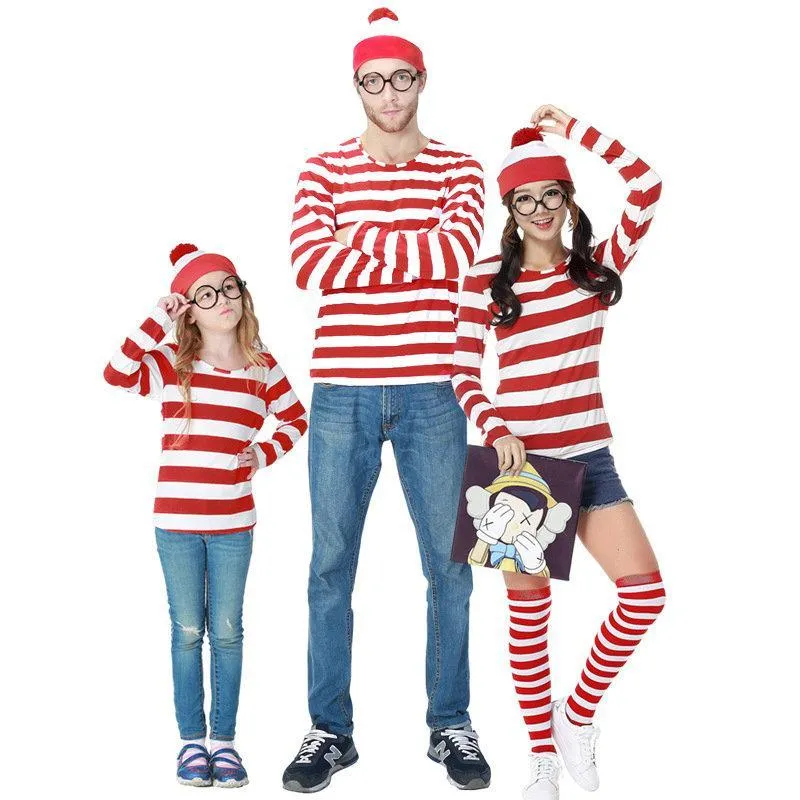 Where's Wally Wally Anime Cosplay Family Matching Costume