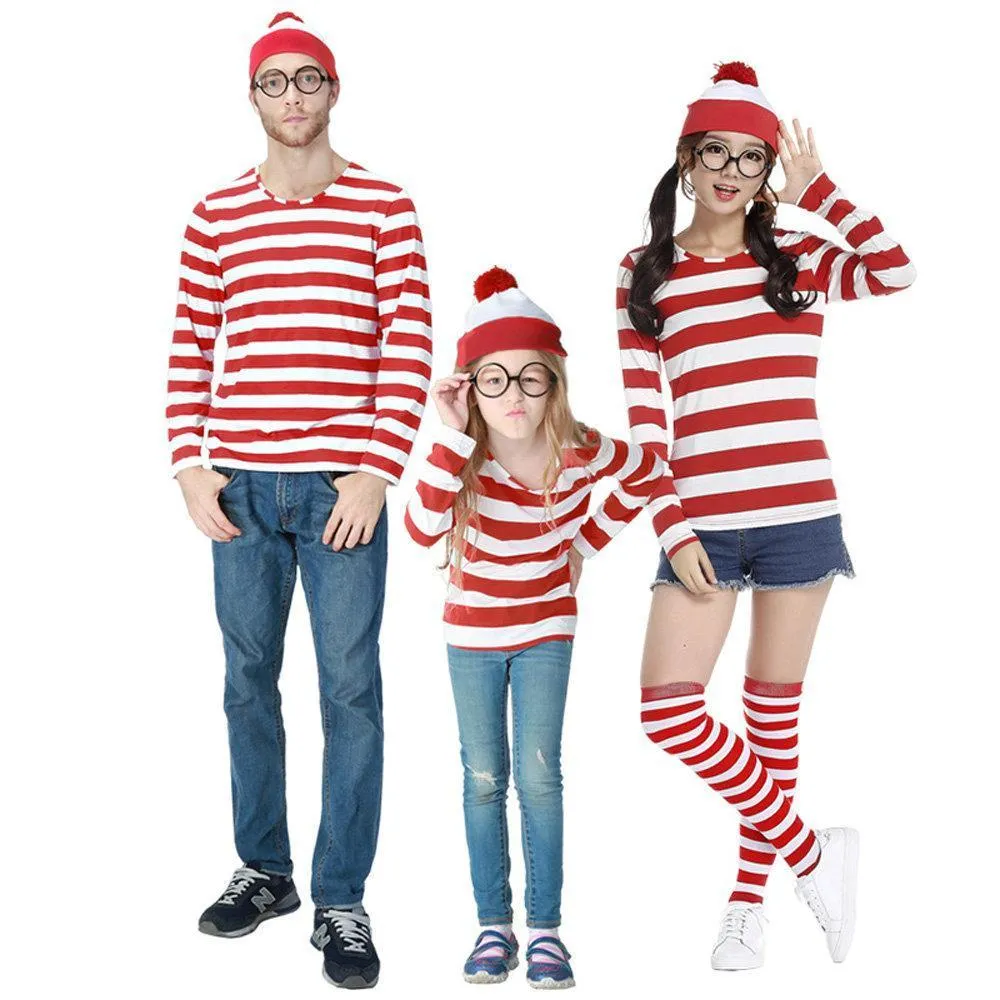 Where's Wally Wally Anime Cosplay Family Matching Costume