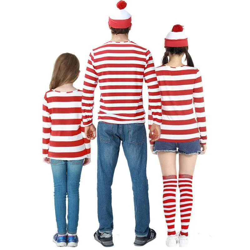 Where's Wally Wally Anime Cosplay Family Matching Costume