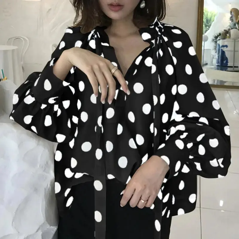 Women's Lantern Sleeves Bow Stand Collar Blouse