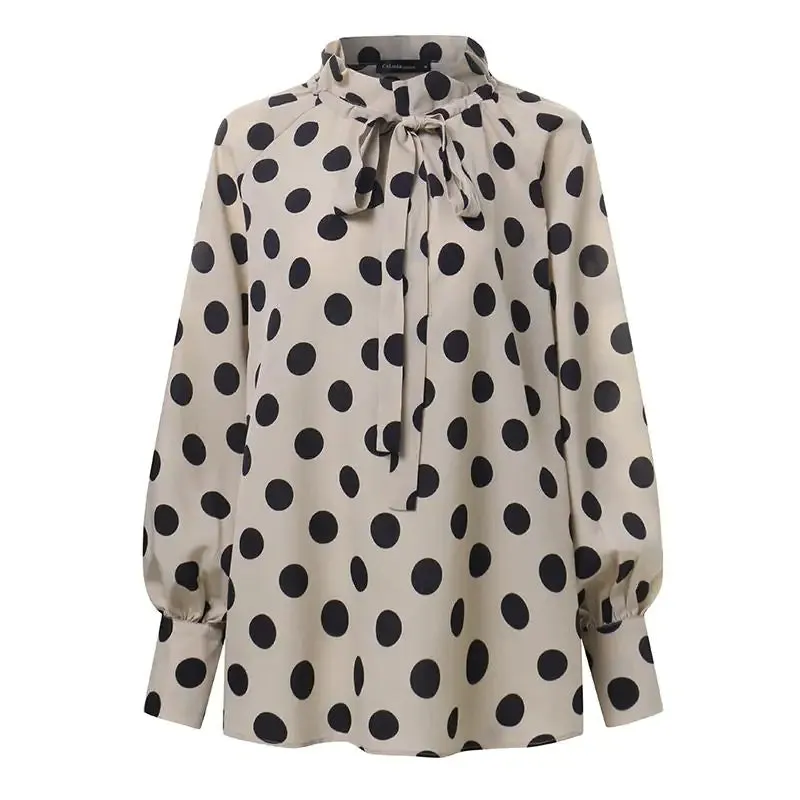 Women's Lantern Sleeves Bow Stand Collar Blouse