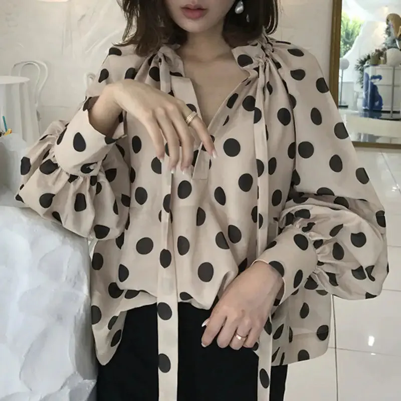 Women's Lantern Sleeves Bow Stand Collar Blouse