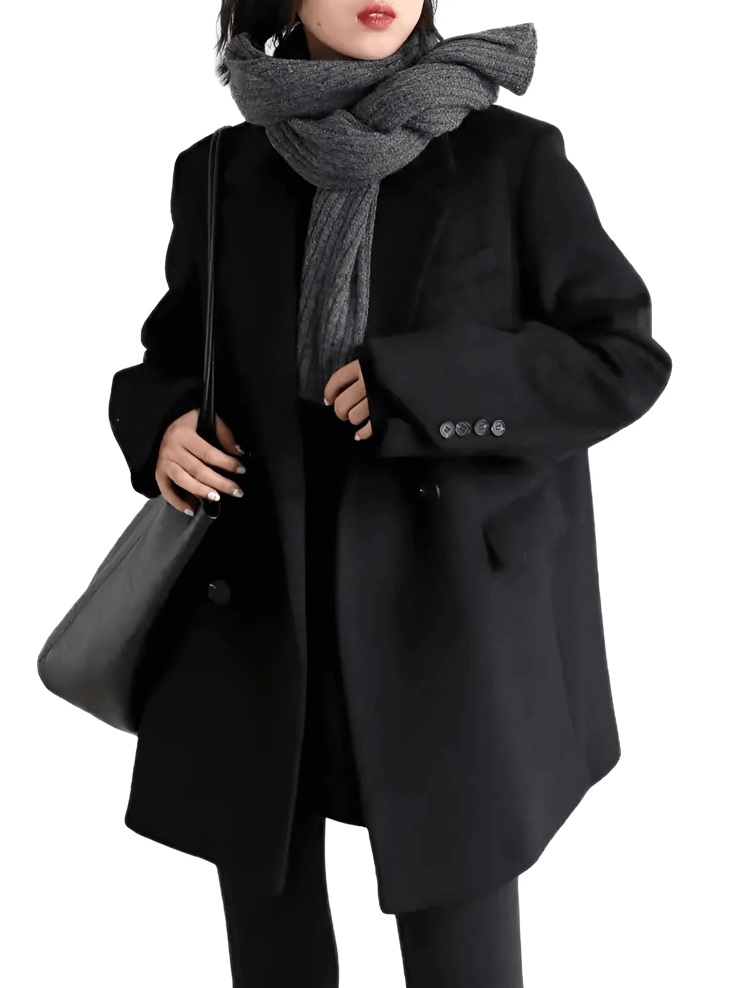 Women's Wool Blend Coat Mid-Long Woolen Jacket Thick Warm Women's Overcoat Office Lady