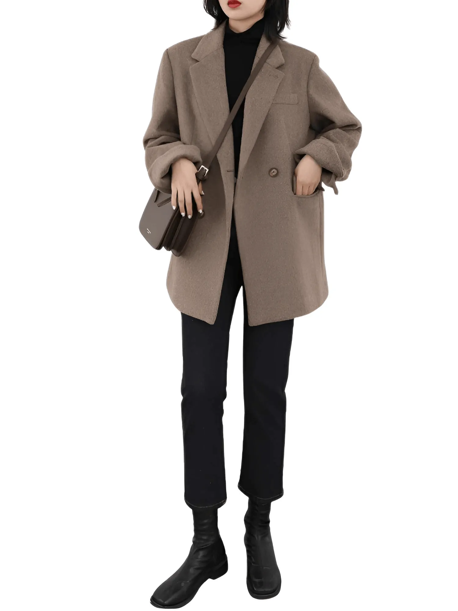 Women's Wool Blend Coat Mid-Long Woolen Jacket Thick Warm Women's Overcoat Office Lady