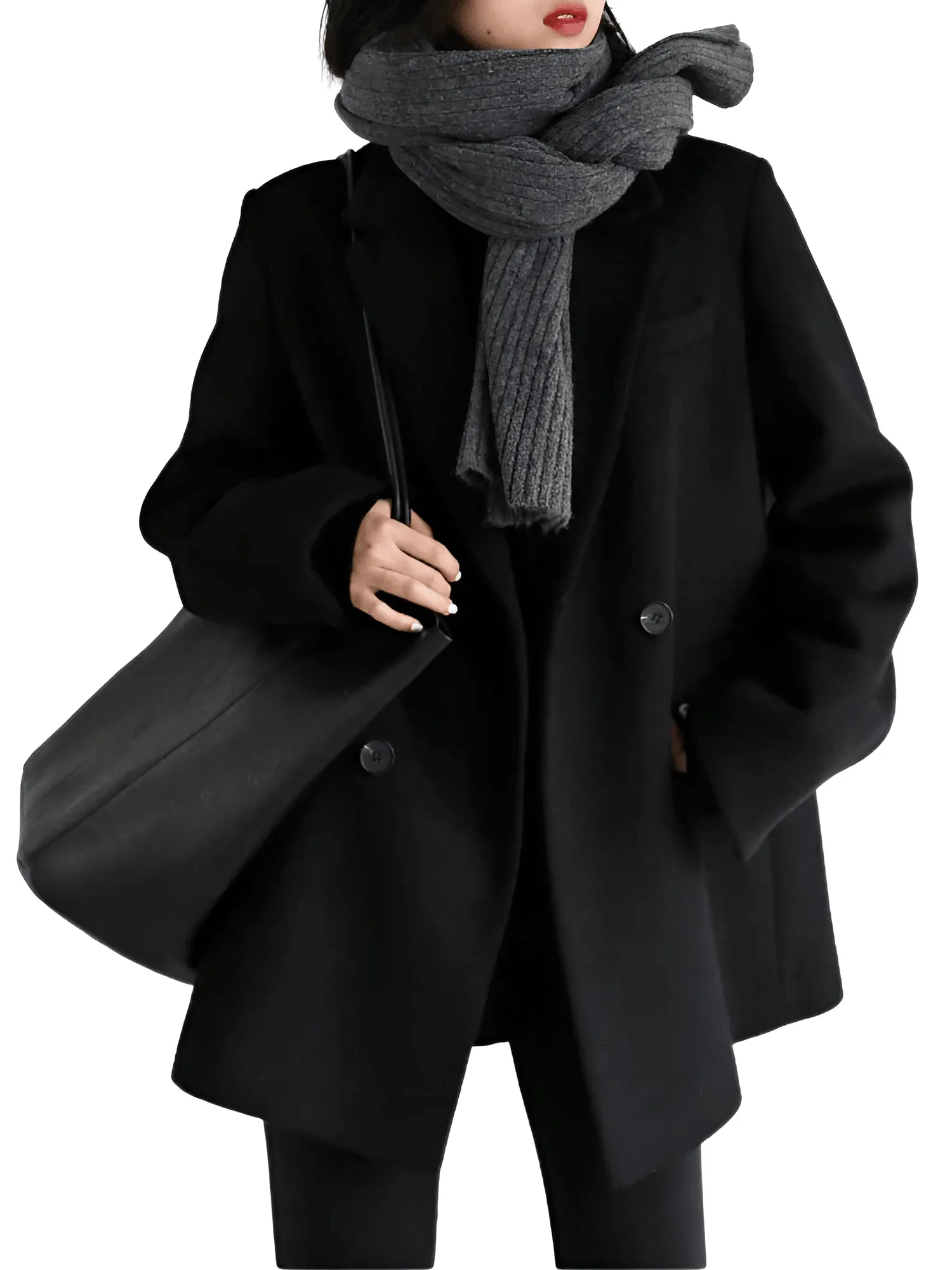 Women's Wool Blend Coat Mid-Long Woolen Jacket Thick Warm Women's Overcoat Office Lady