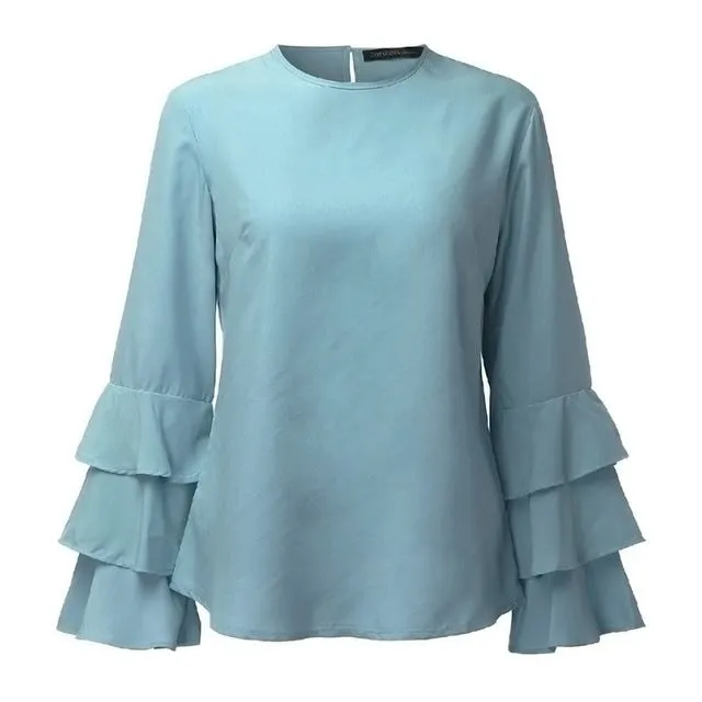 ZANZEA 6 Colors 2017 Women Blouses Shirt Elegant Ladies O Neck Long Flare Sleeve Flouncing Blusas Casual Loose Pullover Tops